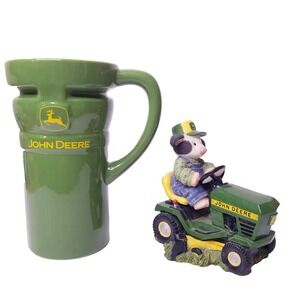 John Deere‎ Travel Mug Coffee Cup 14 AND Mary Moo Moos Figurine Cow Tractor 1998